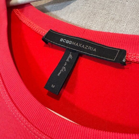 BCBGMAXAZRIA Red Long Sleeve Dress M Side Twist Gathered Front Stretch Knit - Picture 3 of 9